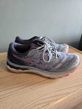 ASICS Women's Athletic Running Shoes in Light Blue with Coral Accents
